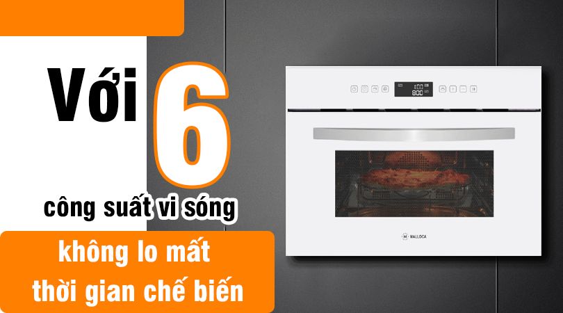 Lò vi sóng Malloca MW35-IX03 (Kính trắng) - 6 Mức công suất linh hoạt